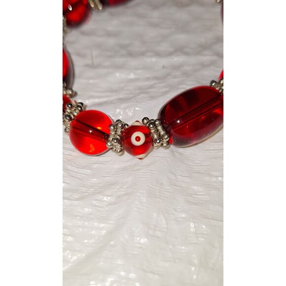 A Red Glass Beaded Women's Stretchy Bangle Bracelet Winter Snowman Christmas - Picture 6 of 7